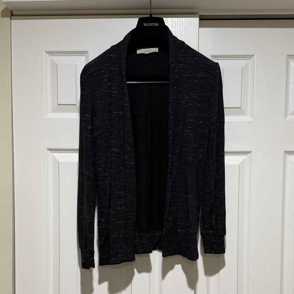 LOFT BLACK & WHITE STRIATED OPEN STYLE DRAPE CARDIGAN WITH CUFF SLEEVES SIZE SM